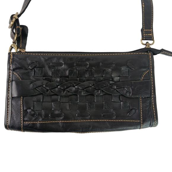 Jesslyn Blake Black Woven Leather Clutch Crossbody Purse Wallet - Picture 2 of 8